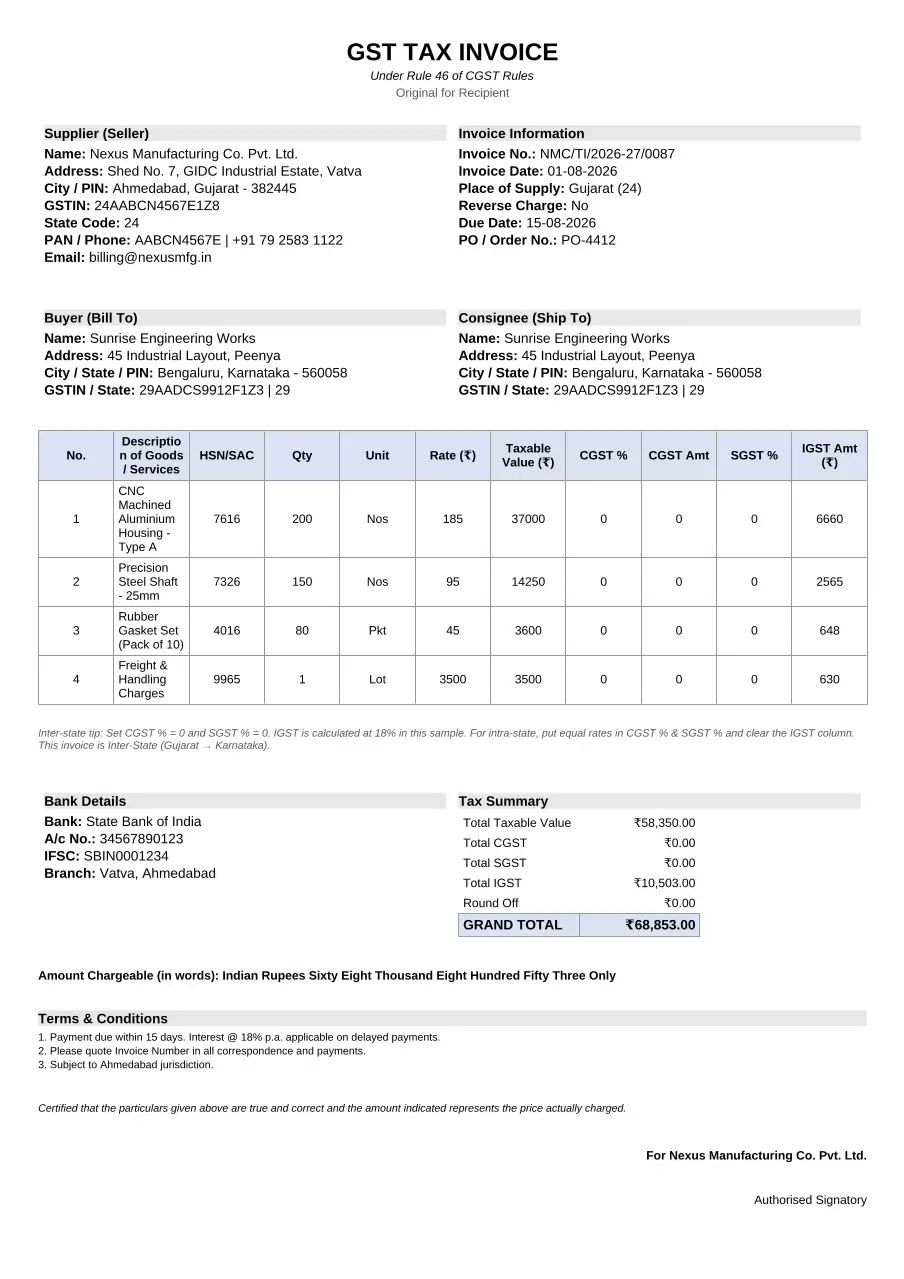 GST tax invoice format