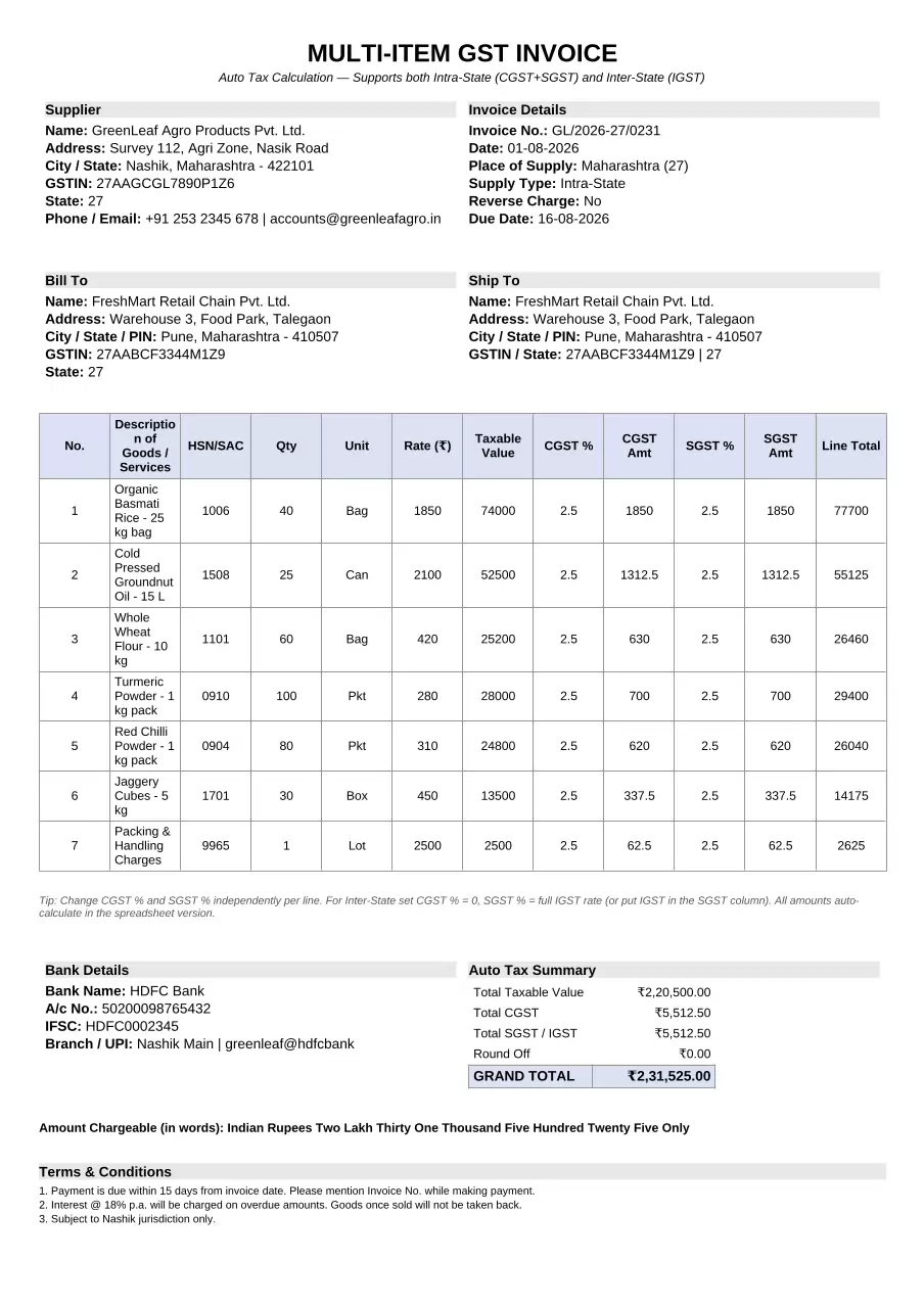 Multi-item GST invoice