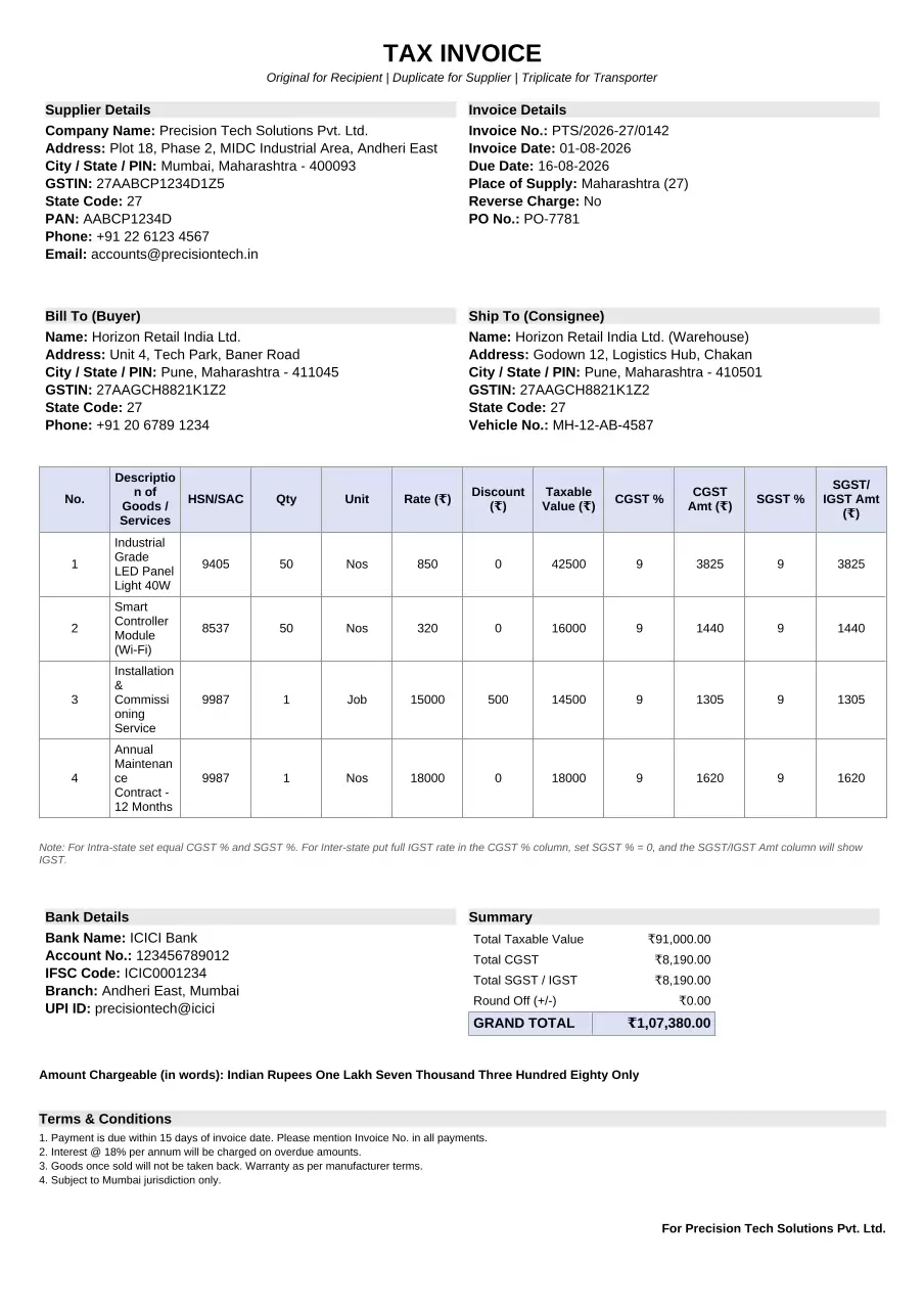 Professional GST invoice format