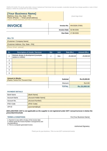 Invoice format without GST